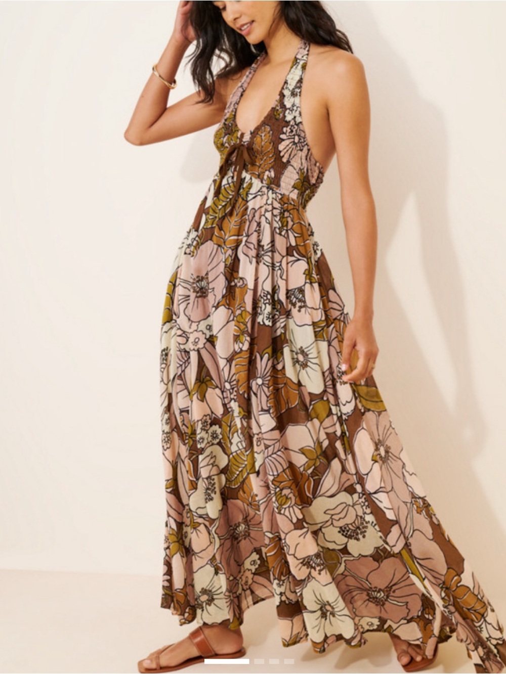 NWT Free People Bayside Floral Halter Maxi Dress - Boho Hippie 70s Earthy Cotton